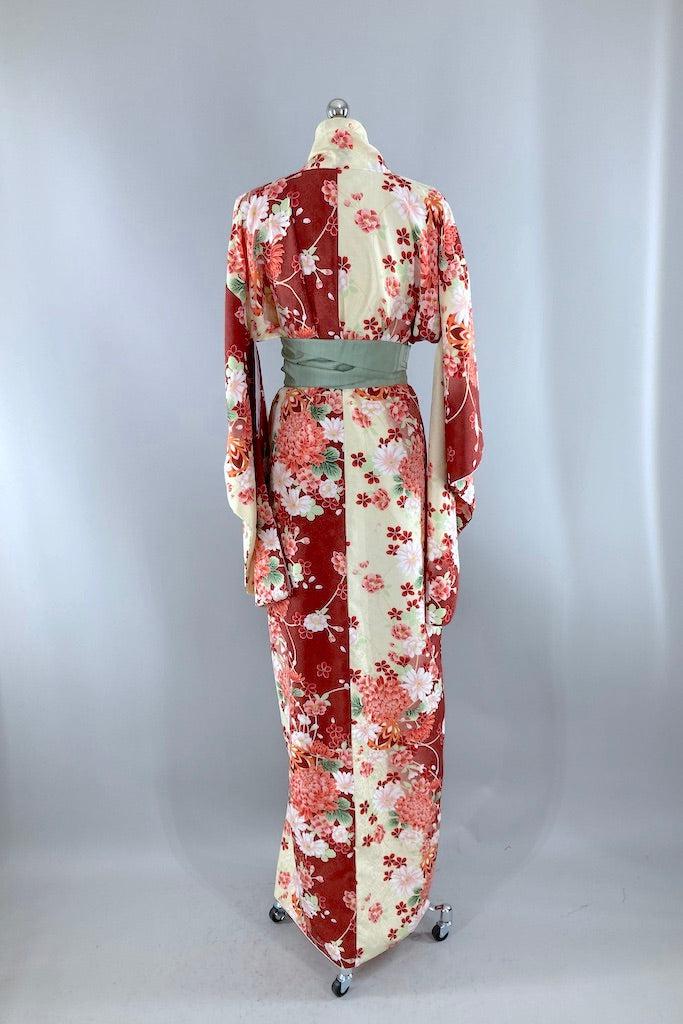 Vintage Red & Yellow Floral Kimono Robe-ThisBlueBird