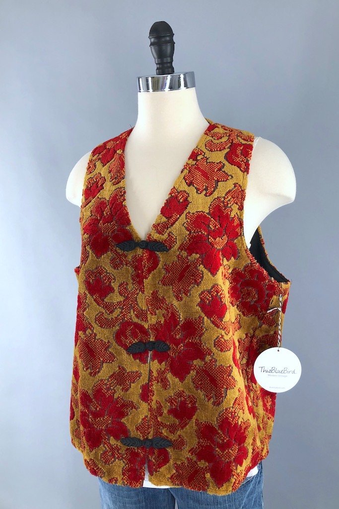 Vintage Red and Gold Chenille Vest-ThisBlueBird - Modern Vintage