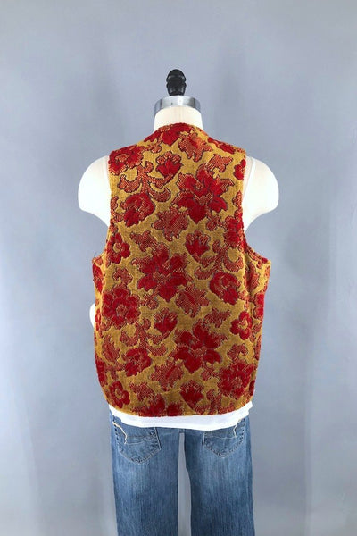 Vintage Red and Gold Chenille Vest-ThisBlueBird - Modern Vintage