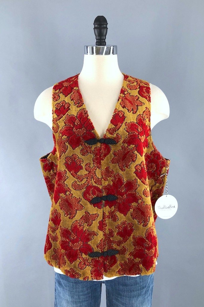 Vintage Red and Gold Chenille Vest-ThisBlueBird