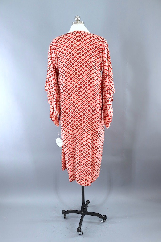 Vintage Red and White Diamond Silk Kimono Robe-ThisBlueBird - Modern Vintage