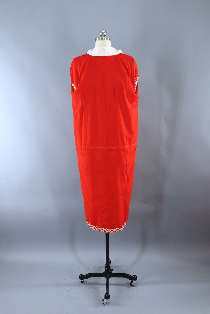 Vintage Red and White Diamond Silk Kimono Robe-ThisBlueBird - Modern Vintage