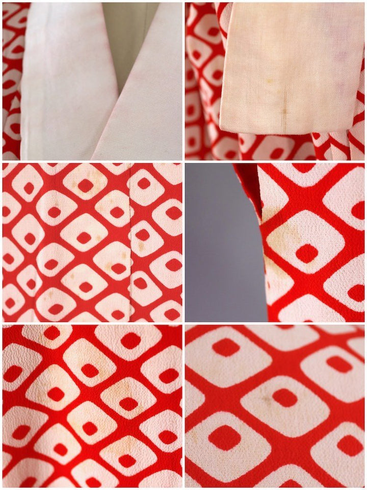 Vintage Red and White Diamond Silk Kimono Robe-ThisBlueBird - Modern Vintage