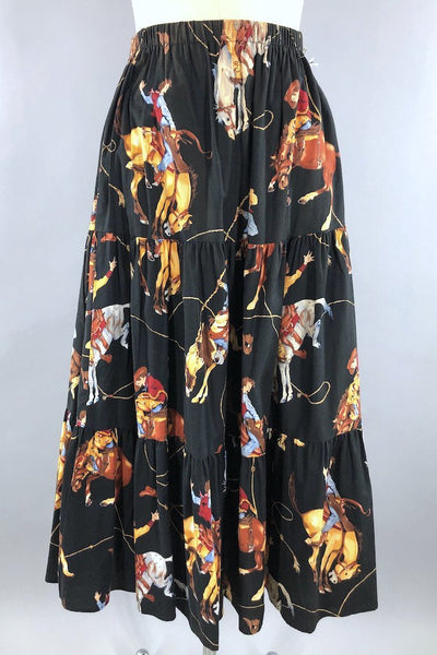 Vintage Rodeo Novelty Print Maxi Skirt-ThisBlueBird - Modern Vintage