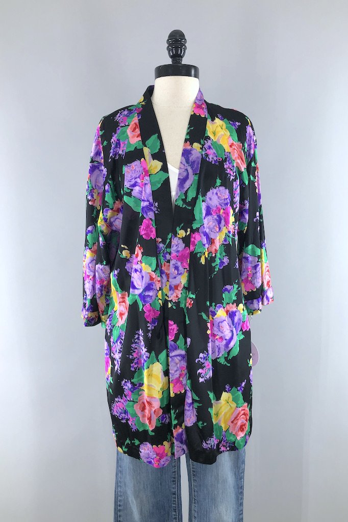 Vintage Roxanne Neon Floral Robe-ThisBlueBird - Modern Vintage