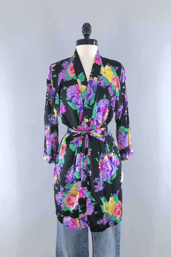 Vintage Roxanne Neon Floral Robe-ThisBlueBird - Modern Vintage