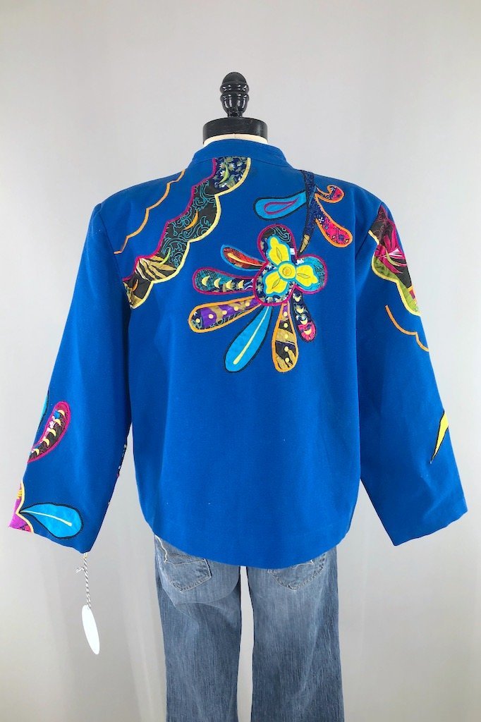 Vintage Royal Blue Applique Jacket-ThisBlueBird - Modern Vintage