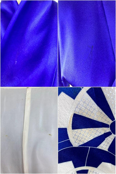 Vintage Royal Blue Clouds Silk Kimono-ThisBlueBird