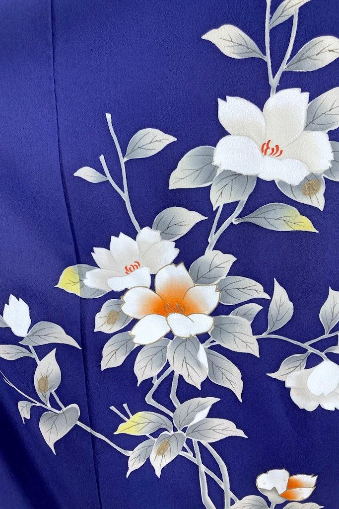 Vintage Royal Blue Floral Silk Kimono-ThisBlueBird