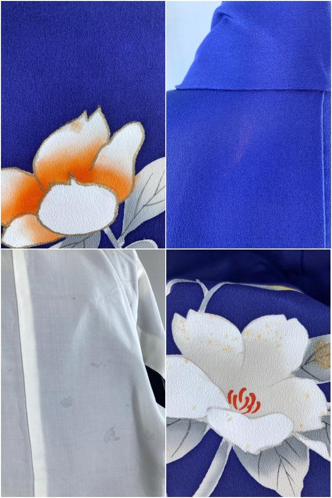 Vintage Royal Blue Floral Silk Kimono-ThisBlueBird