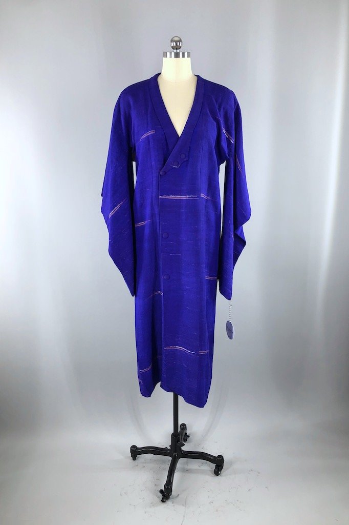Vintage Royal Blue Silk Kimono Jacket-ThisBlueBird - Modern Vintage