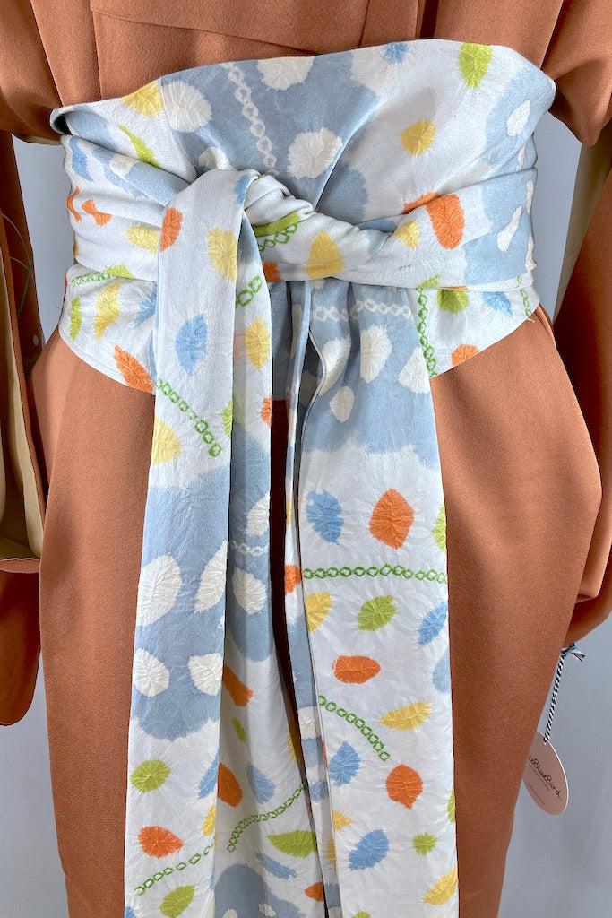 Vintage Rust Floral Baskets Silk Kimono-ThisBlueBird