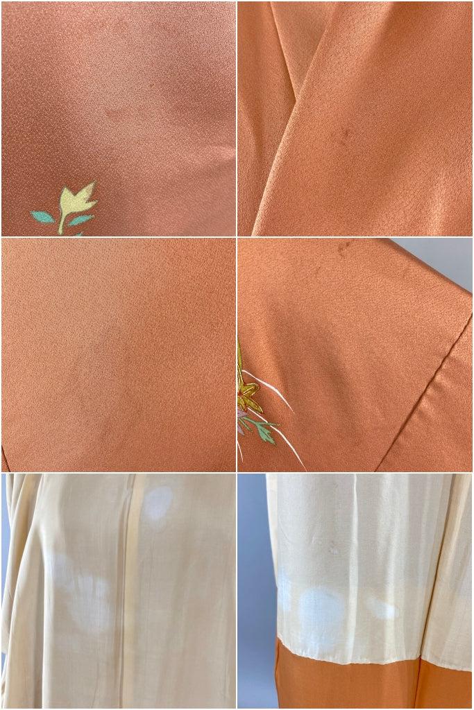 Vintage Rust Floral Baskets Silk Kimono-ThisBlueBird