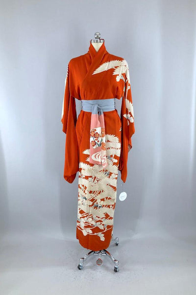 Vintage Rust Orange Silk Kimono Robe-ThisBlueBird