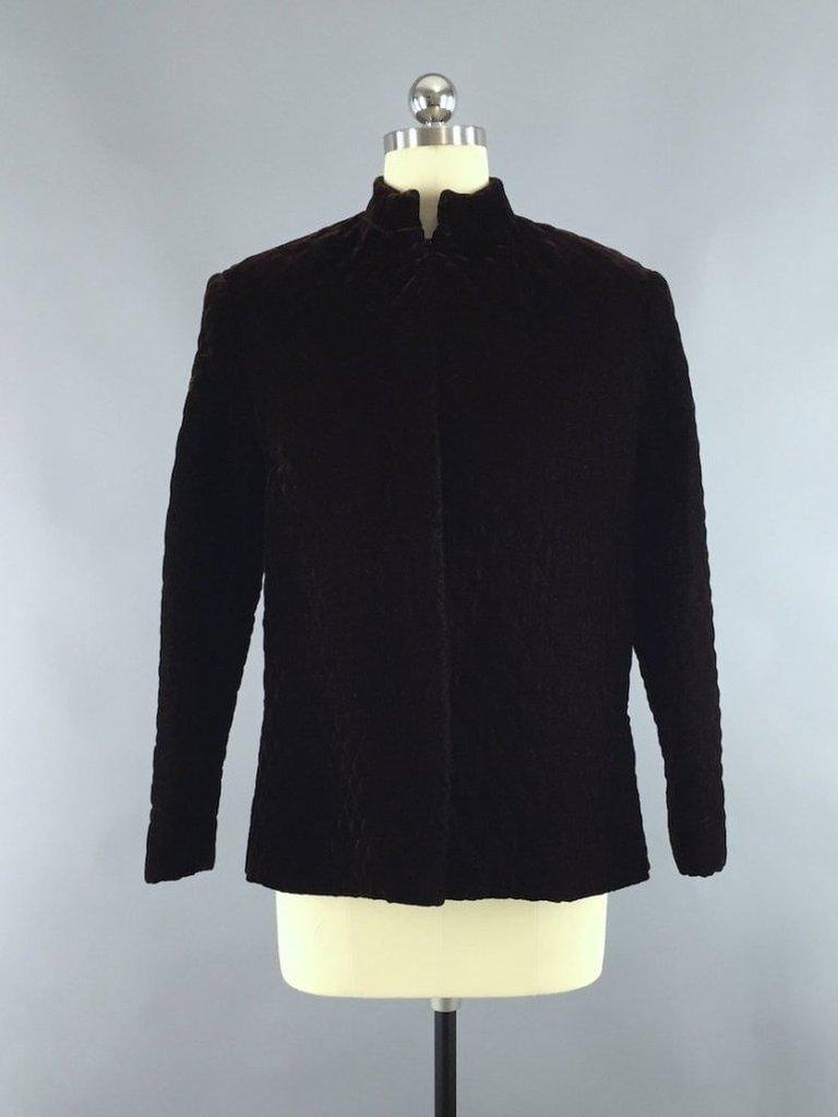 Vintage 1960s Ruth McCulloch Brown Quilted Velvet Jacket - ThisBlueBird