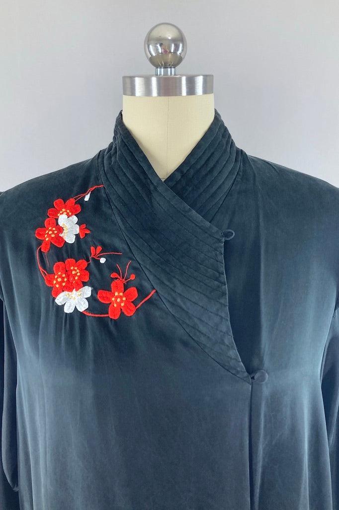 Vintage Saks 5th Ave Silk Embroidered Robe-ThisBlueBird