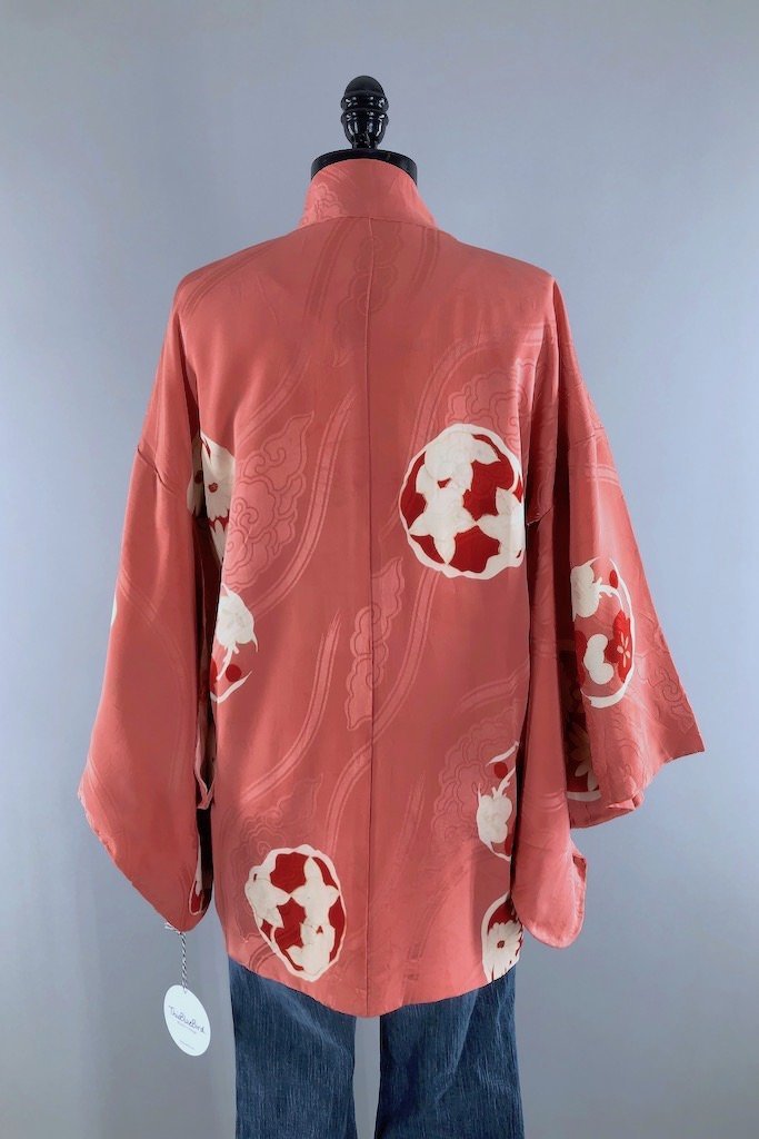 Vintage Salmon Pink Silk Kimono Cardigan-ThisBlueBird - Modern Vintage