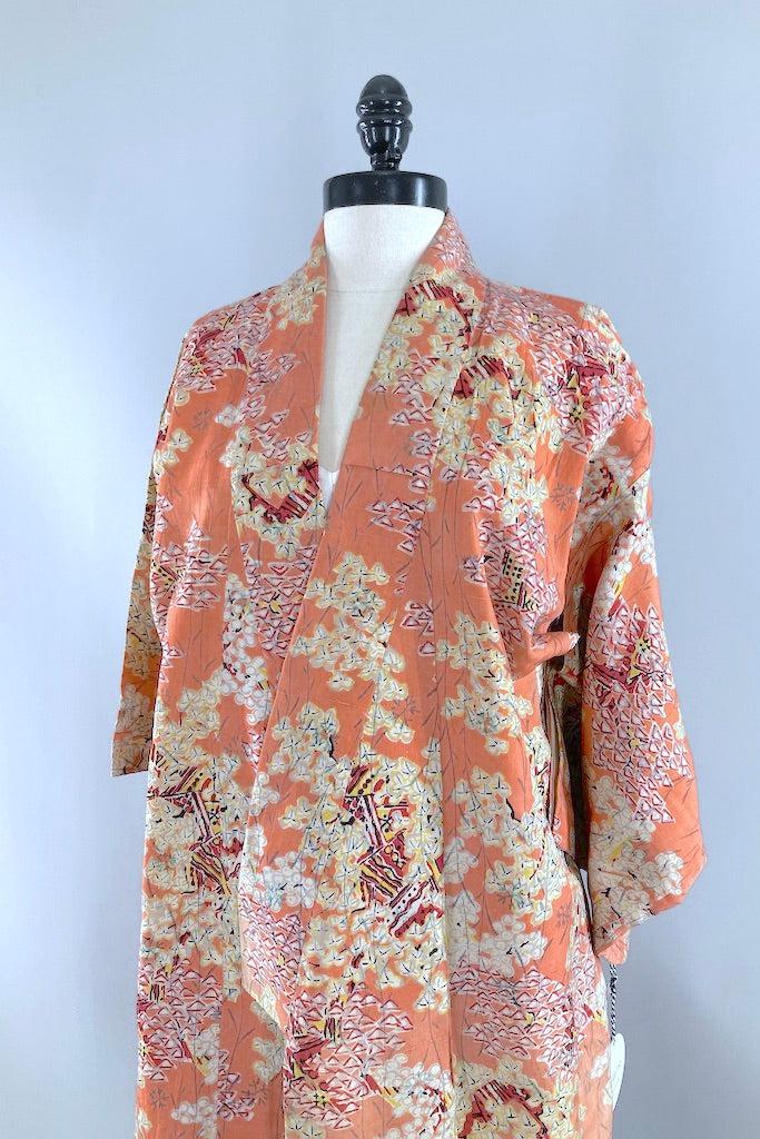 Vintage Salmon Pink Silk Kimono Duster-ThisBlueBird
