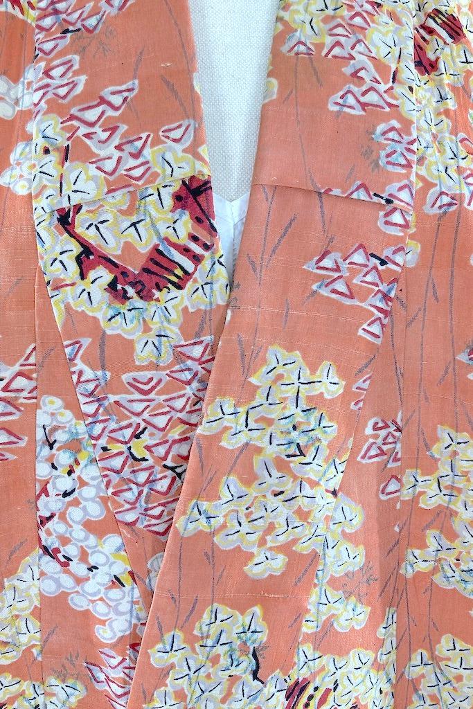 Vintage Salmon Pink Silk Kimono Duster-ThisBlueBird