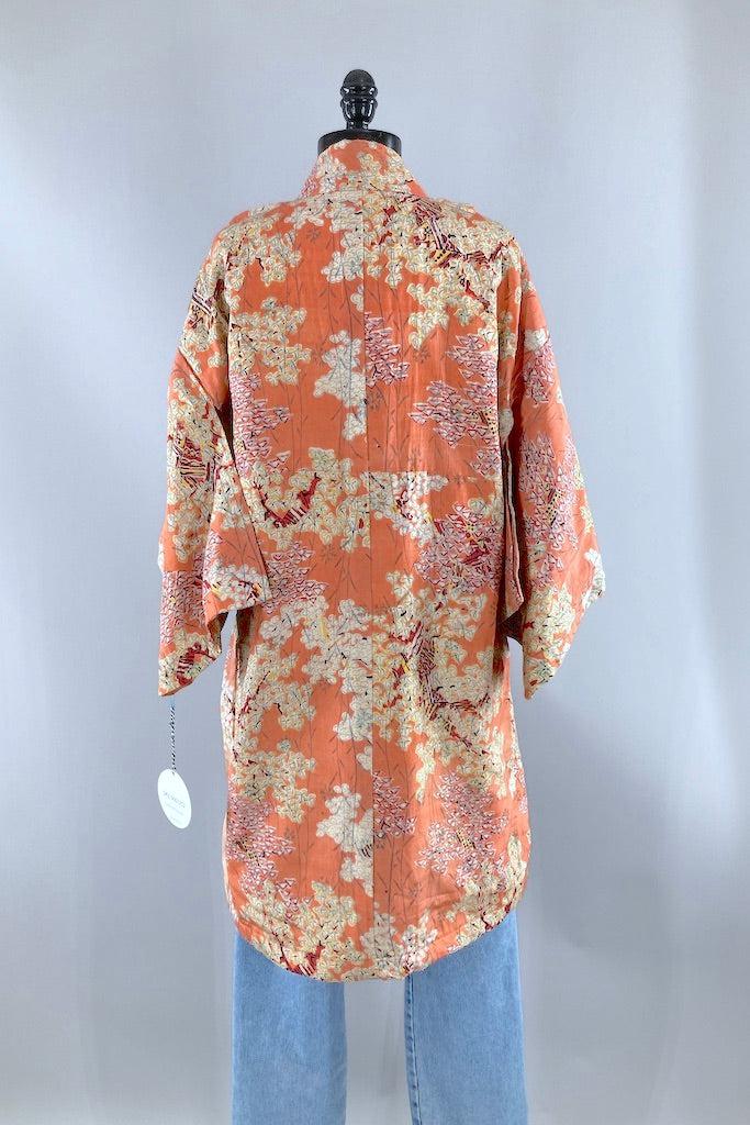 Vintage Salmon Pink Silk Kimono Duster-ThisBlueBird