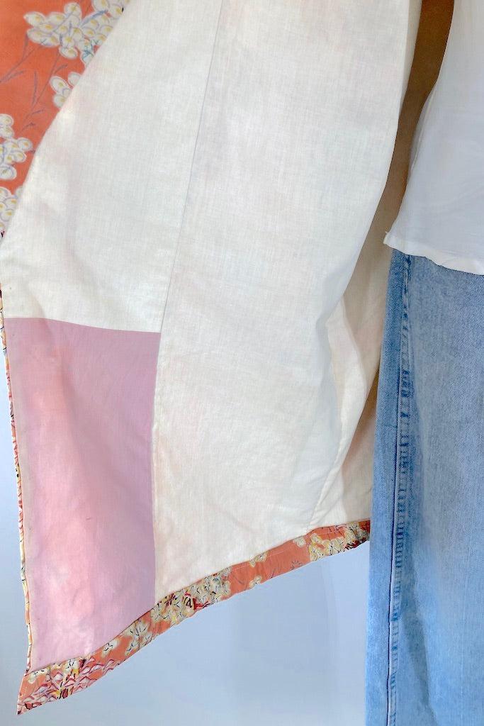 Vintage Salmon Pink Silk Kimono Duster-ThisBlueBird