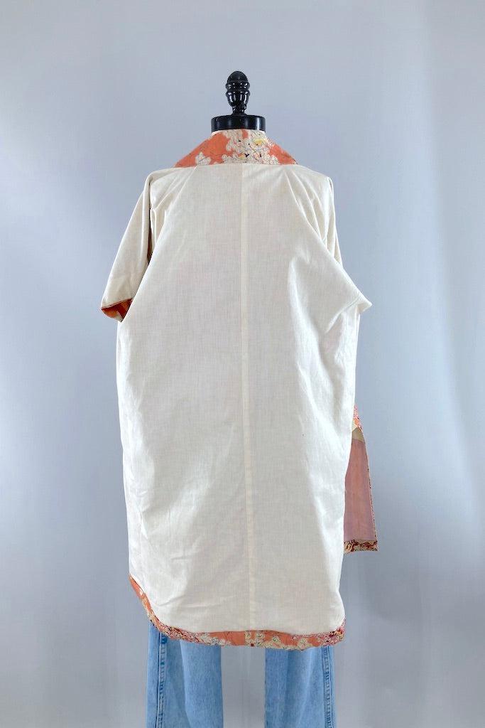 Vintage Salmon Pink Silk Kimono Duster-ThisBlueBird