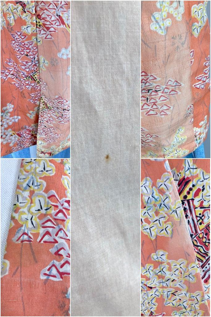 Vintage Salmon Pink Silk Kimono Duster-ThisBlueBird