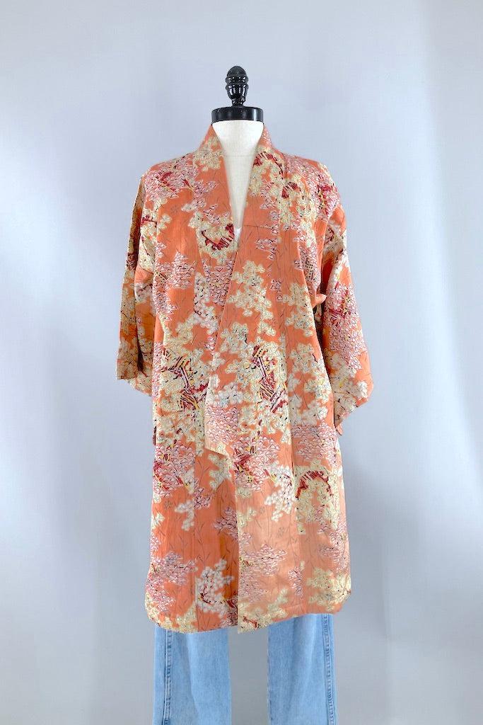 Vintage Salmon Pink Silk Kimono Duster-ThisBlueBird