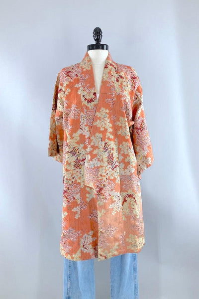 Vintage Salmon Pink Silk Kimono Duster-ThisBlueBird