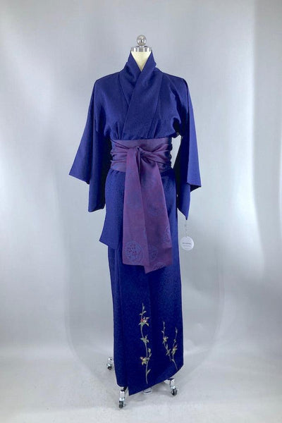 Vintage Sapphire Blue Floral Kimono-ThisBlueBird