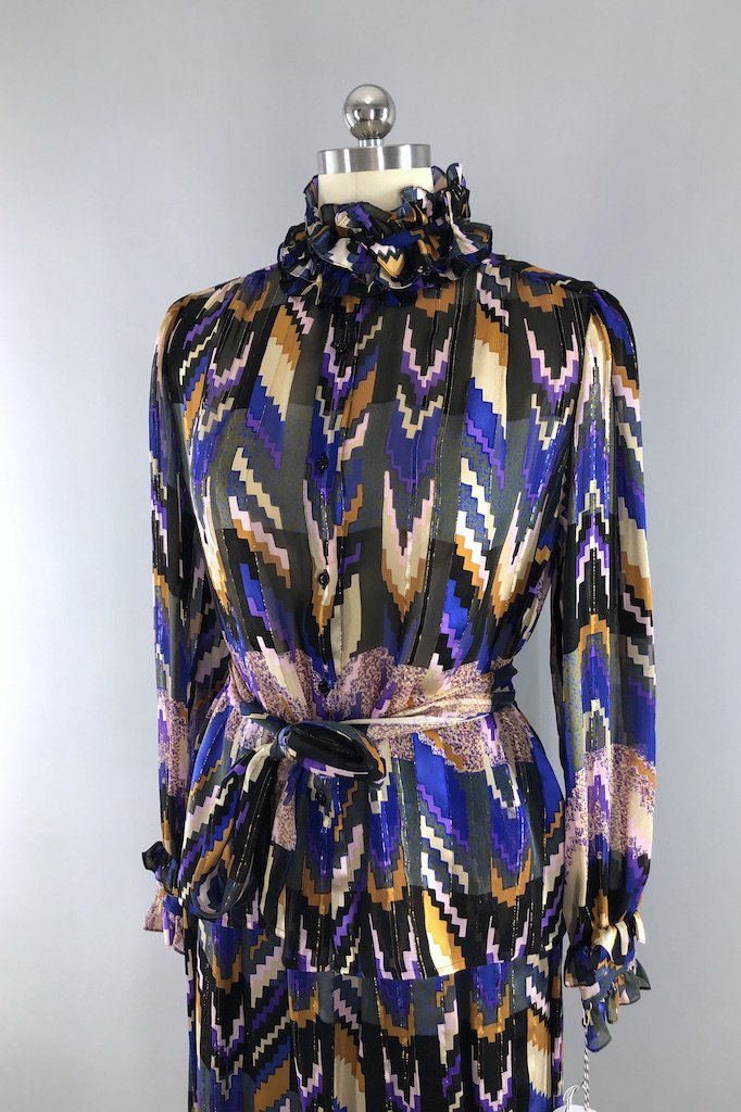 Vintage Silk Chiffon Blouse and Skirt Set-ThisBlueBird - Modern Vintage
