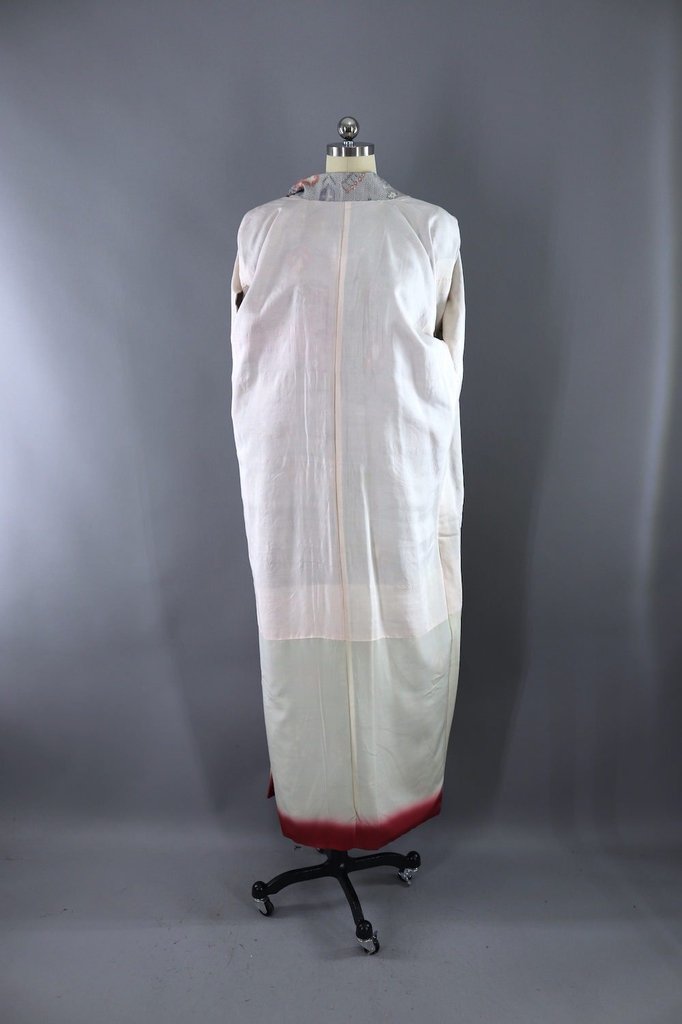 Vintage Silk Kimono Robe in Grey and Pastel Ikat - ThisBlueBird