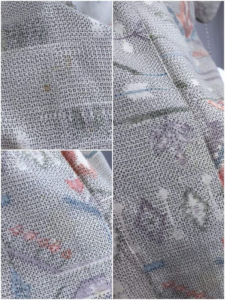 Vintage Silk Kimono Robe in Grey and Pastel Ikat - ThisBlueBird