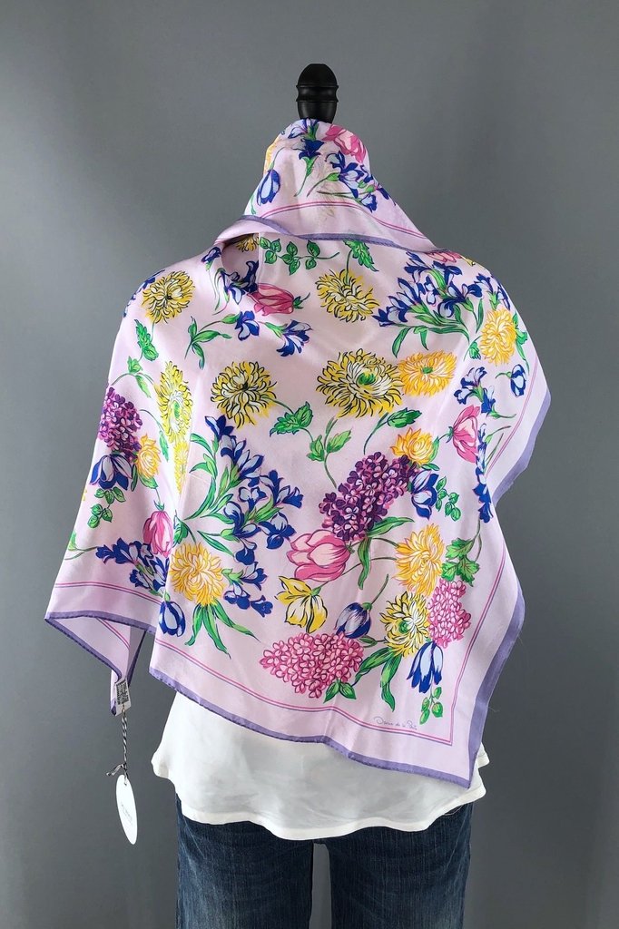 Vintage Silk Scarf Lavender Purple Tulip Floral Print-ThisBlueBird - Modern Vintage