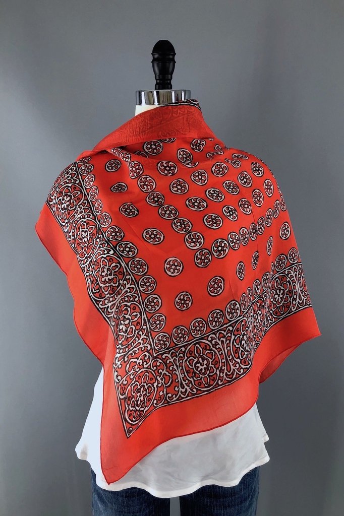 Vintage Silk Scarf Red and Black Pinwheels-ThisBlueBird - Modern Vintage