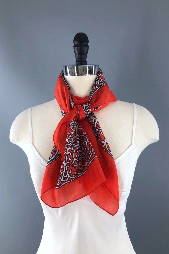 Vintage Silk Scarf Red and Black Pinwheels-ThisBlueBird - Modern Vintage