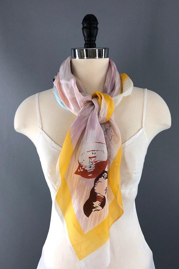 Vintage Silk Scarf with Pastels Seashells Print-ThisBlueBird - Modern Vintage