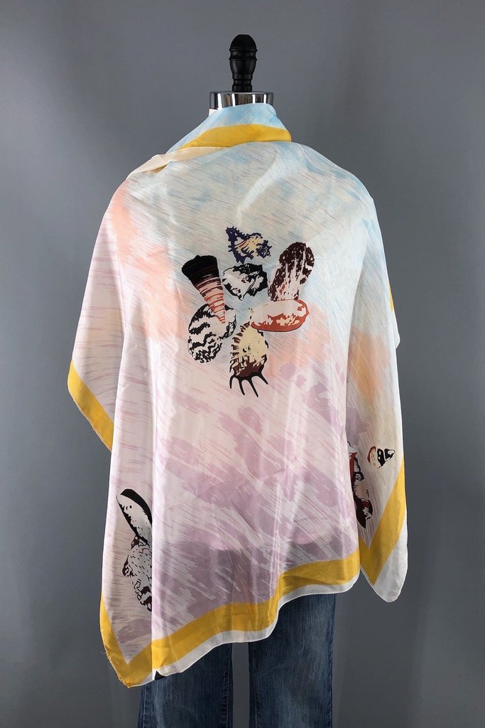 Vintage Silk Scarf with Pastels Seashells Print-ThisBlueBird - Modern Vintage