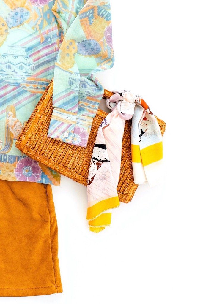 Vintage Silk Scarf with Pastels Seashells Print-ThisBlueBird - Modern Vintage