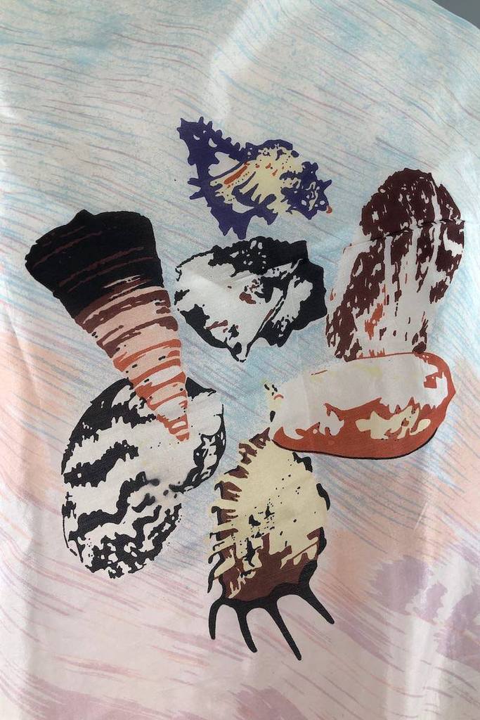 Vintage Silk Scarf with Pastels Seashells Print-ThisBlueBird - Modern Vintage