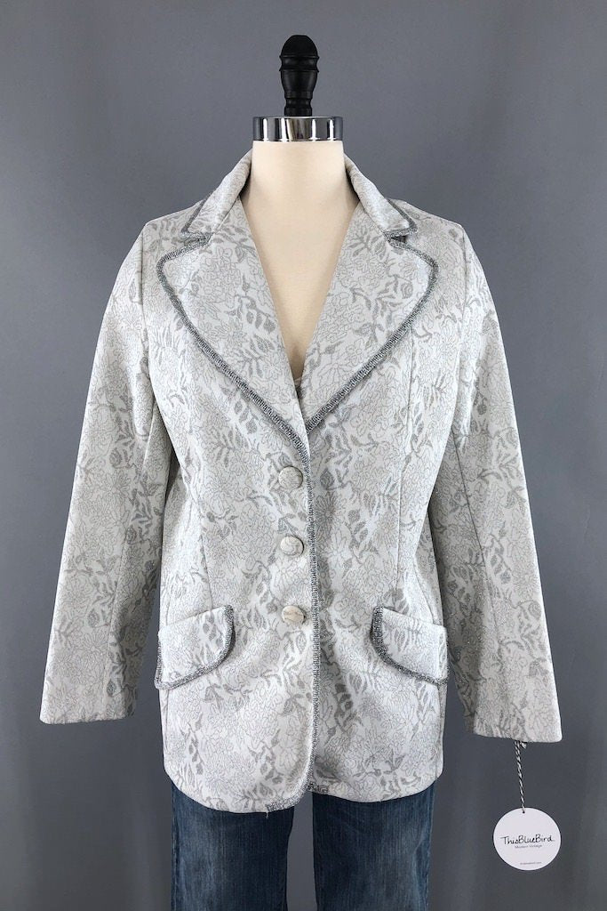 Vintage Silver Brocade Blazer-ThisBlueBird - Modern Vintage