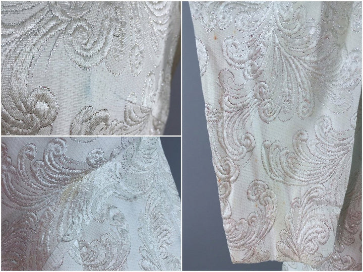 1960s Vintage Silver Brocade Maxi Dress - ThisBlueBird