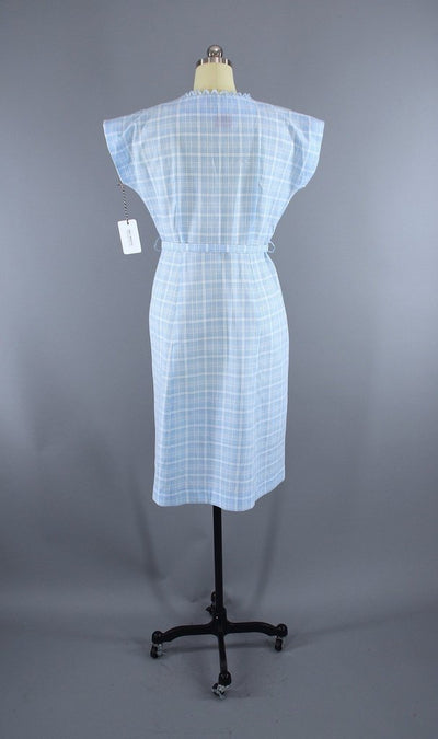 Vintage 1950s Smart Setter Day Dress / Sky Blue Plaid Checkered Cotton - ThisBlueBird