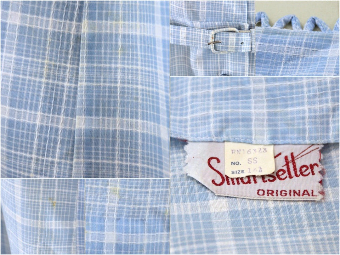Vintage 1950s Smart Setter Day Dress / Sky Blue Plaid Checkered Cotton - ThisBlueBird