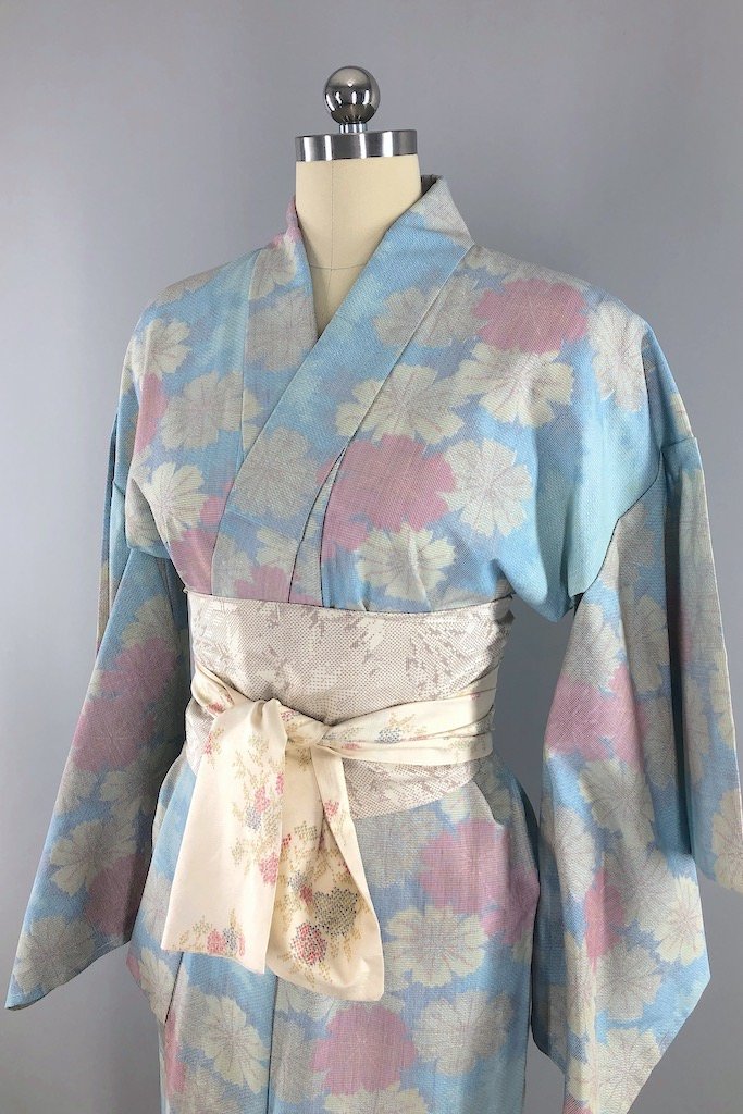 Vintage Sky Blue Floral Kimono Robe-ThisBlueBird - Modern Vintage
