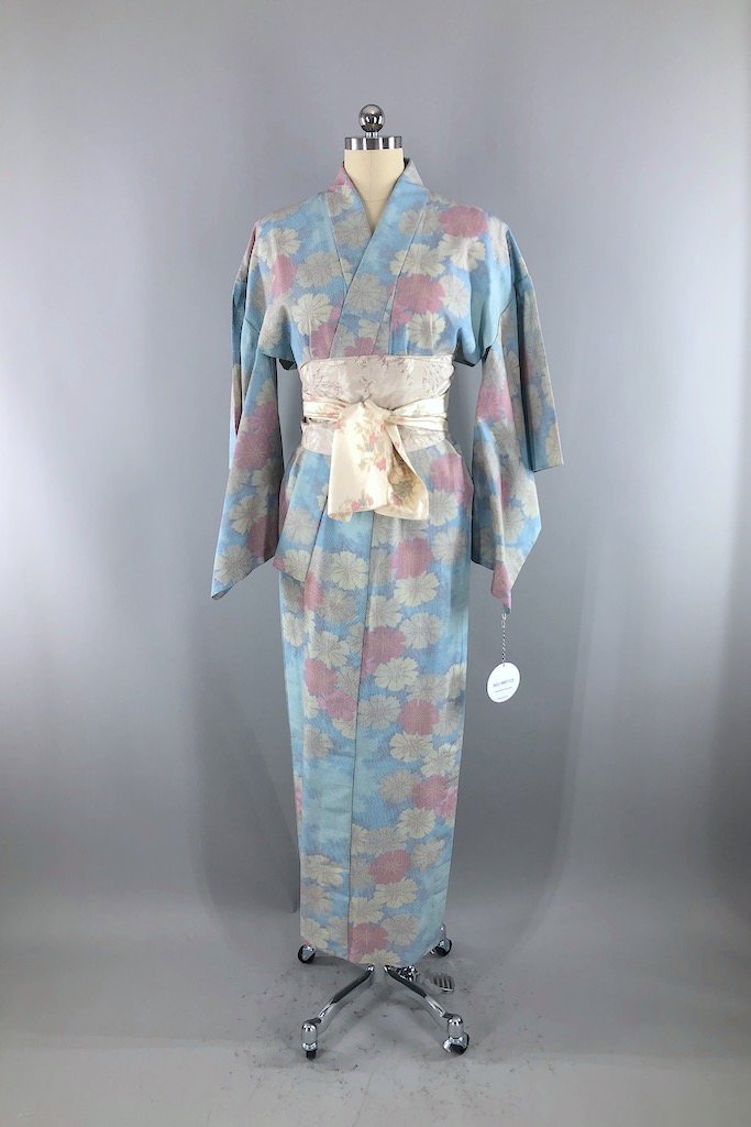 Vintage Sky Blue Floral Kimono Robe-ThisBlueBird - Modern Vintage