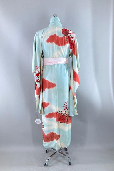 Vintage Sky Blue Ombre Floral Silk Kimono-ThisBlueBird
