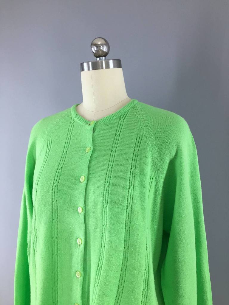Vintage 1970s Cardigan Sweater / Spring Green - ThisBlueBird