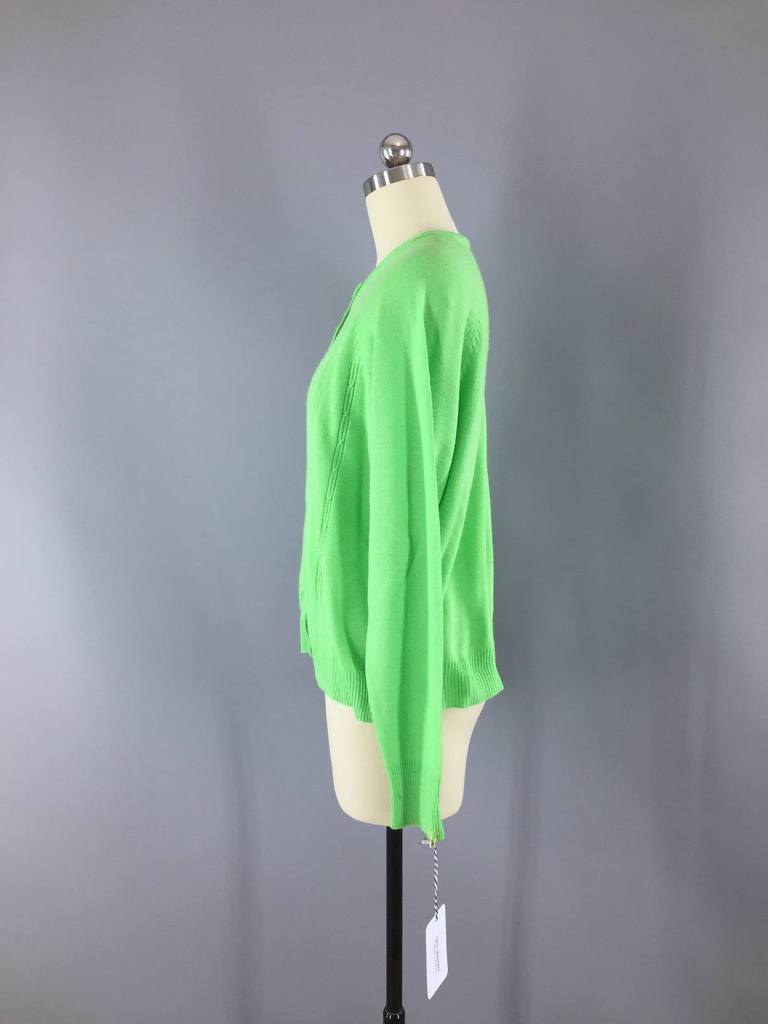 Vintage 1970s Cardigan Sweater / Spring Green - ThisBlueBird