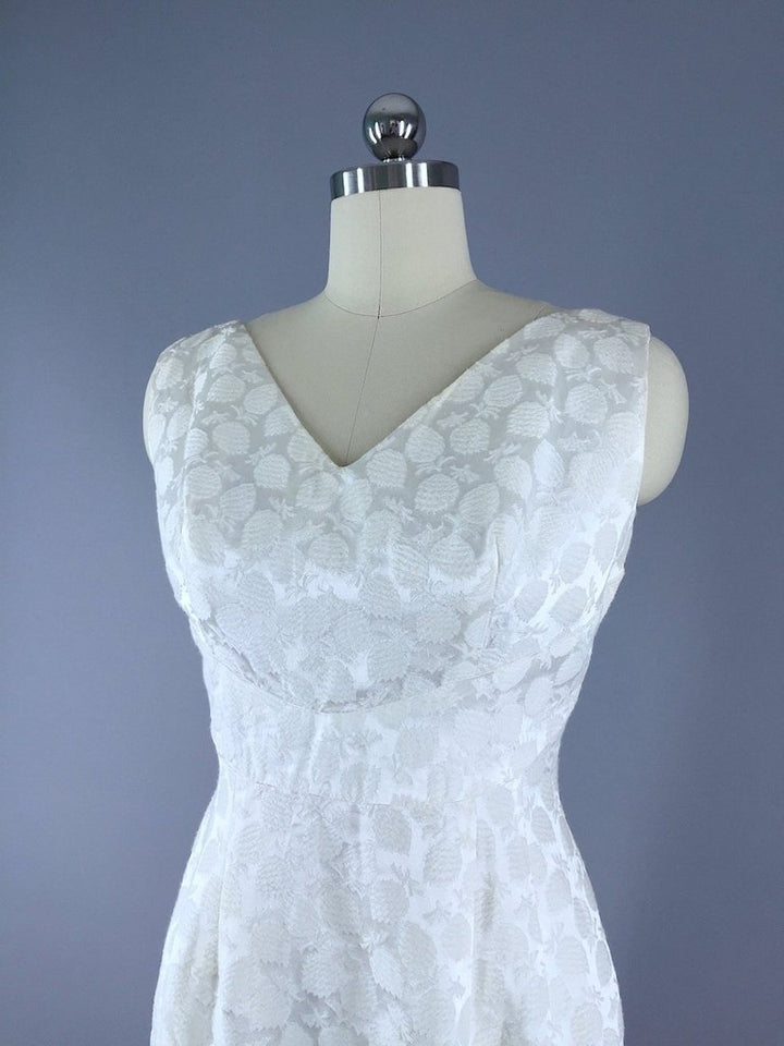 Vintage 1960s Strawberry Satin Damask Cocktail Dress - ThisBlueBird